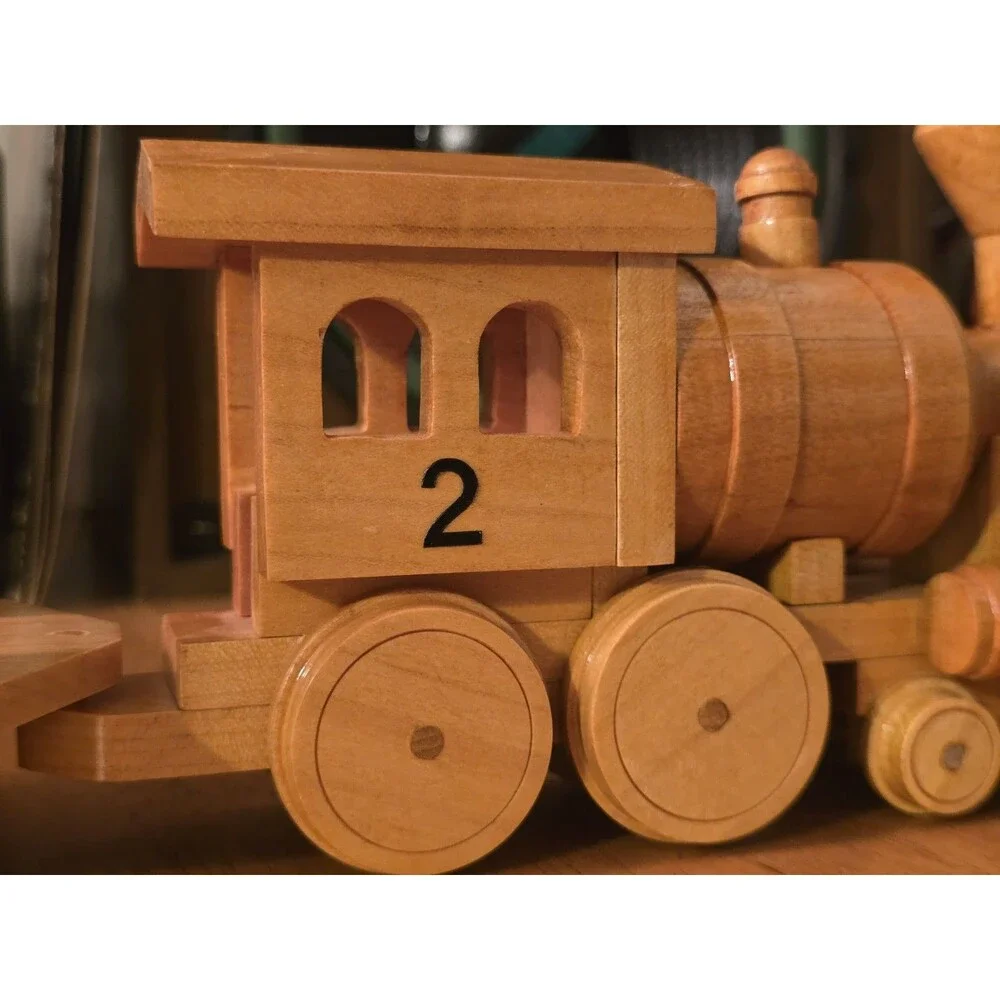 Vintage Handcrafted Wooden Train Steam Locomotive No. 2 & Tender Car - Artist...